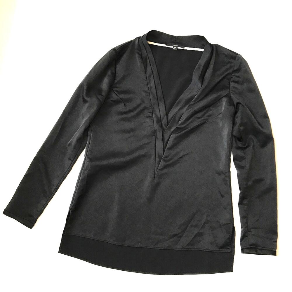 BOSS Hugo Boss Black Satin V-Neck Popover Satin Blouse 2